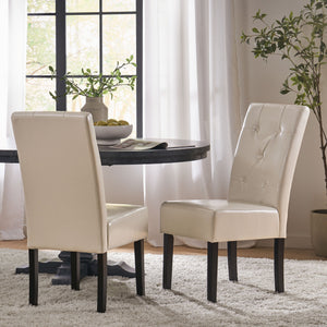 English Elm Carter Ivory Bonded Leather Tufted Dining Chairs Set of Two with Espresso Legs 54274.00IVY