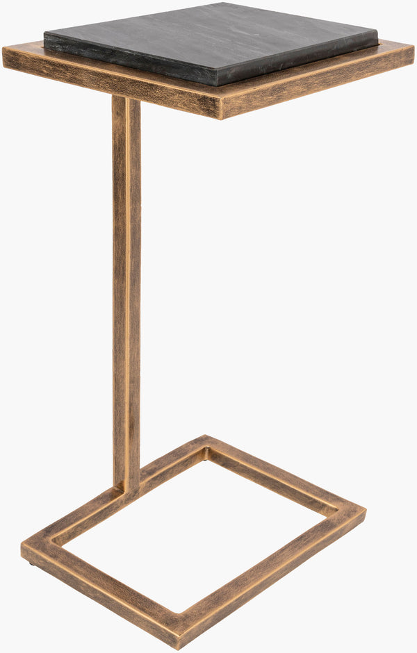 Surya Stone Age 23" Modern End Table - Marble & Metal Design For Timeless Sophistication In Your Space Top, Black,Base, Gold Marble,Iron Age-003