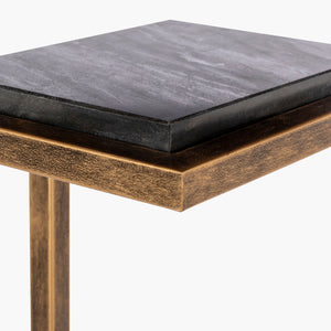 Surya Stone Age 23" Modern End Table - Marble & Metal Design For Timeless Sophistication In Your Space Top, Black,Base, Gold Marble,Iron Age-003