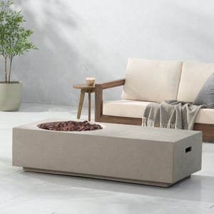 English Elm Rectangle Mgo Outdoor Fire Pit Table 50000 Btu Concrete Finish Modern Lounge 74003.00LGRY-50K