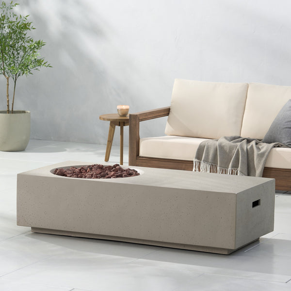 English Elm Rectangle Mgo Outdoor Fire Pit Table 50000 Btu Concrete Finish Modern Lounge 74003.00LGRY-50K