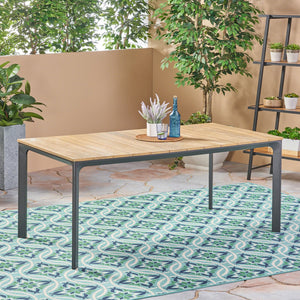 English Elm Christopher Knight Home® - WESTCOTT Eucalyptus Wood Top Dining Table with Grey Aluminum Frame Seats 6 Modern Outdoor Classic 62757.00GRY