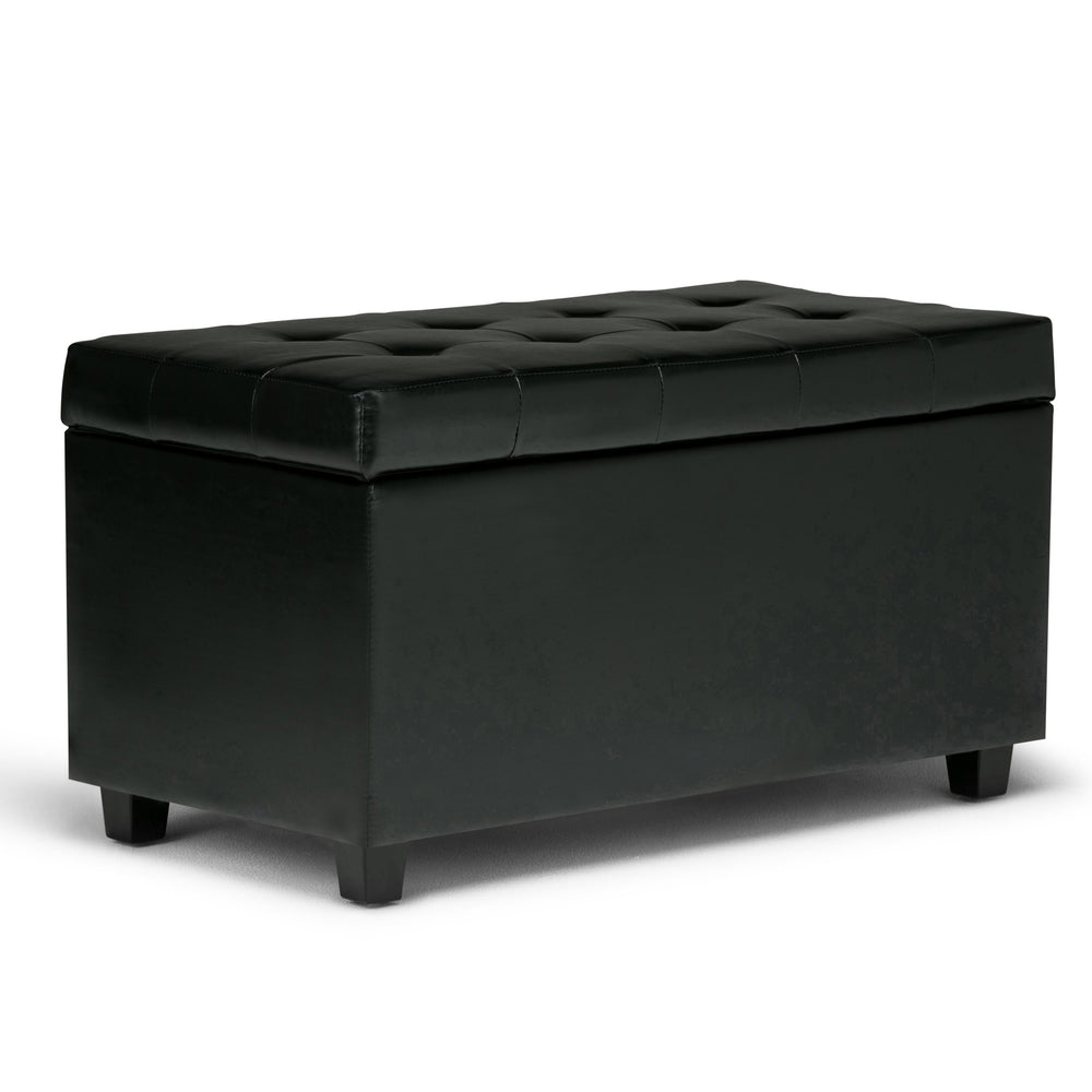 English Elm Cosmopolitan Storage Ottoman - Stylish Midnight Black Faux Leather With Safe Storage & Seating B136P159762
