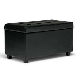 English Elm Cosmopolitan Storage Ottoman - Stylish Midnight Black Faux Leather With Safe Storage & Seating B136P159762