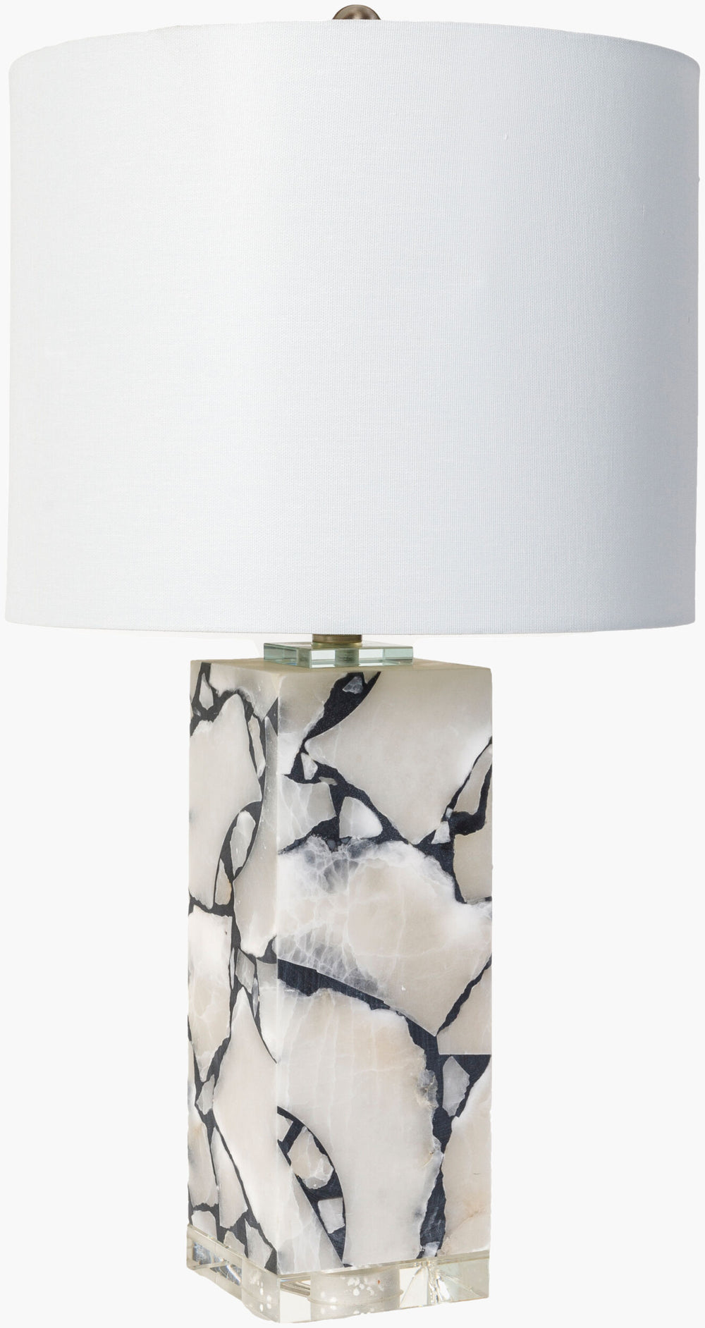 Surya Angelo 27" Elegant Accent Table Lamp With Metal Base & Crystal Accents - Perfect Home Decor! Body, White,Base, Clear,Shade, White,Finial, Metallic ,Nickel,Harp, Metallic ,Nickel,Cord, Translucent Marble,Crystal,Linen,Polyester,Iron Agl-001
