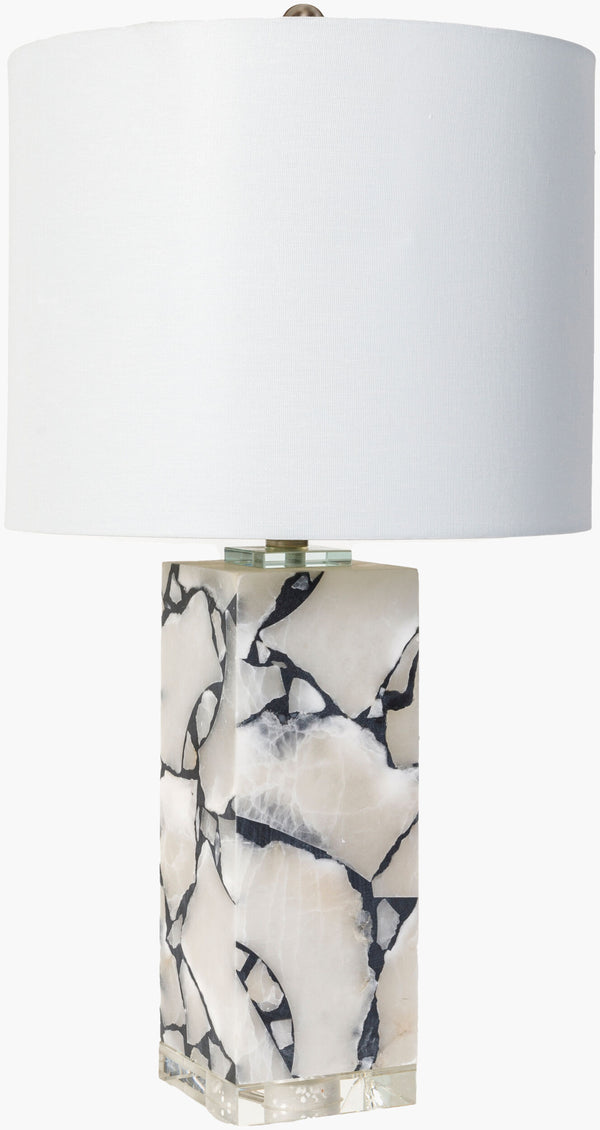 Surya Angelo 27" Elegant Accent Table Lamp With Metal Base & Crystal Accents - Perfect Home Decor! Body, White,Base, Clear,Shade, White,Finial, Metallic ,Nickel,Harp, Metallic ,Nickel,Cord, Translucent Marble,Crystal,Linen,Polyester,Iron Agl-001