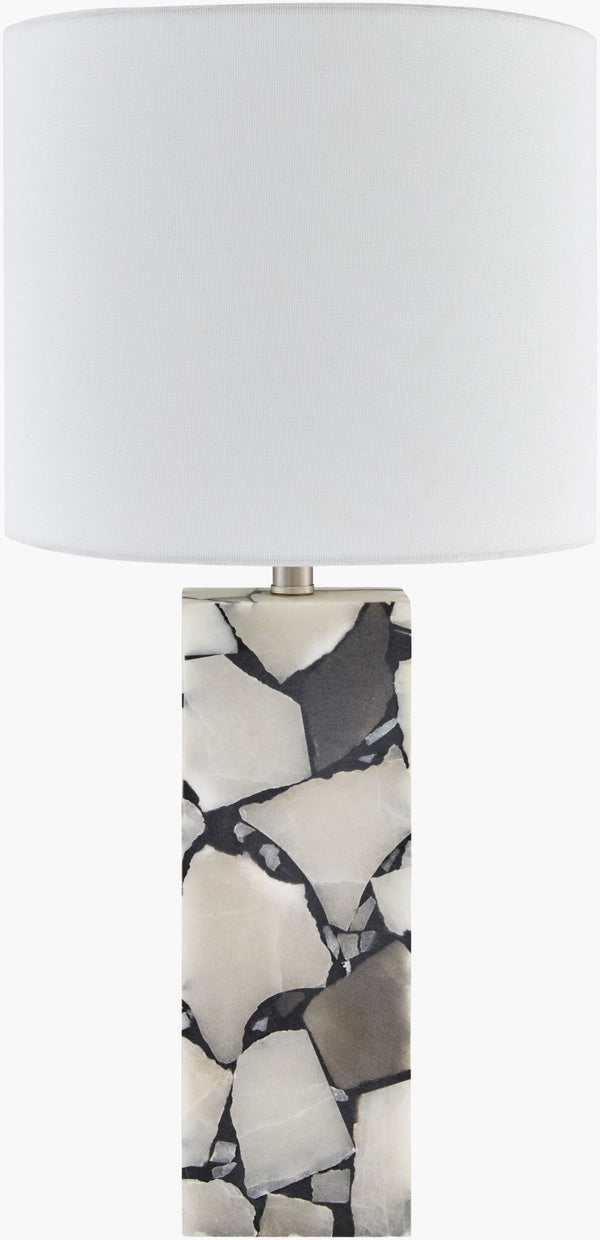 Livabliss Angelo Arts and Crafts Stone Body Table Lamp with Linen Shade for Warm Ambient Glow AGL-003