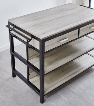 English Elm Steve Silver - Carson Counter Height 3-Pc Dining Set in Pearl Silver – Weathered Driftwood Finish, Storage Drawers & Towel Racks B081S00319