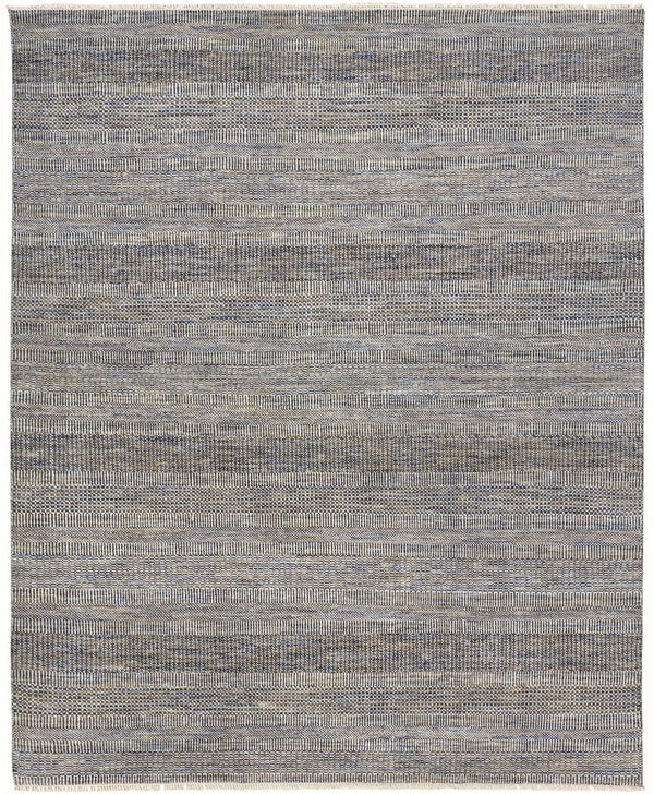 Feizy Rugs Janson Hand Knotted Wool And Viscose Rug With Textured Stripes For Casual Farmhouse Elegance Silver Wool,Viscose I92i6064blu000e50