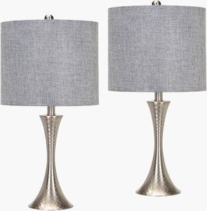 Surya Aegina 24" Traditional Accent Table Lamp – Elegant Linen & Metal Design For Home Or Office Decor Body, Metallic ,Nickel,Shade (Outside), Gray,Shade (Inside), White,Finial, Metallic ,Nickel,Harp, Metallic ,Nickel,Cord, Translucent Iron,Linen,Polyester,Iron Agn-001