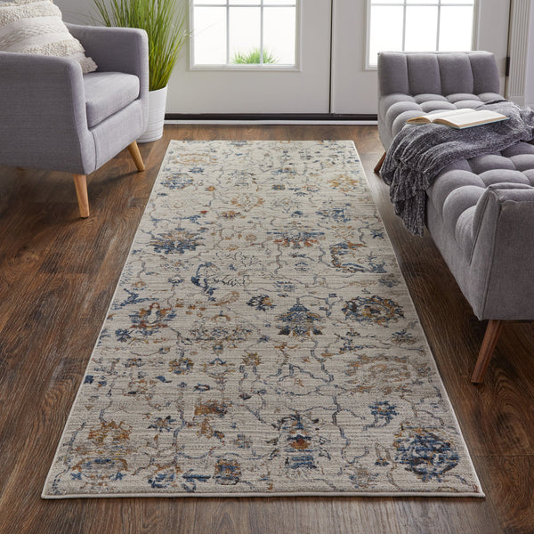 Feizy Rugs Kaia Soft Touch Low Pile Floral & Botanical Area Rug - Durable, Fade-resistant, Timeless Elegance Ivory,Orange,Blue Polypropylene,Viscose,Polyester Kai39gpfivymlti31