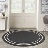 Nourison Essentials NRE02 Machine Made Power-loomed Narrow Border Indoor/Outdoor Contemporary Outdoor Rug Black Ivory, Black Ivory 100% Polypropylene 99446137661