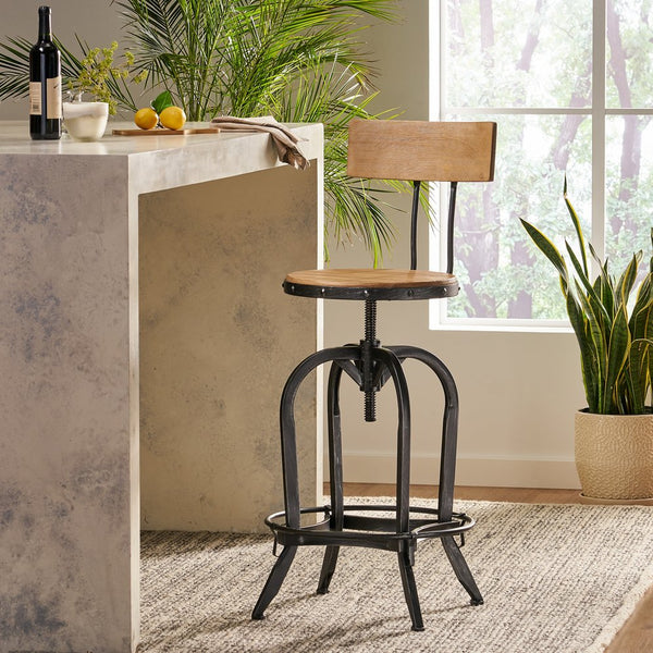 English Elm Adjustable Swivel Barstool Distressed Firwood Seat Industrial Kitchen Counter Height 57835.00FIR