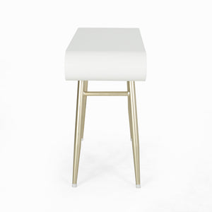 English Elm Christopher Knight Home® - ACCENT White Glam Vanity Table with Gold Legs, 2 Drawers, Faux Wood Top, Modern Chic 39.5"W PMID 64633.00
