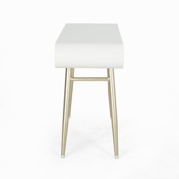 English Elm Christopher Knight Home® - ACCENT White Glam Vanity Table with Gold Legs, 2 Drawers, Faux Wood Top, Modern Chic 39.5"W PMID 64633.00