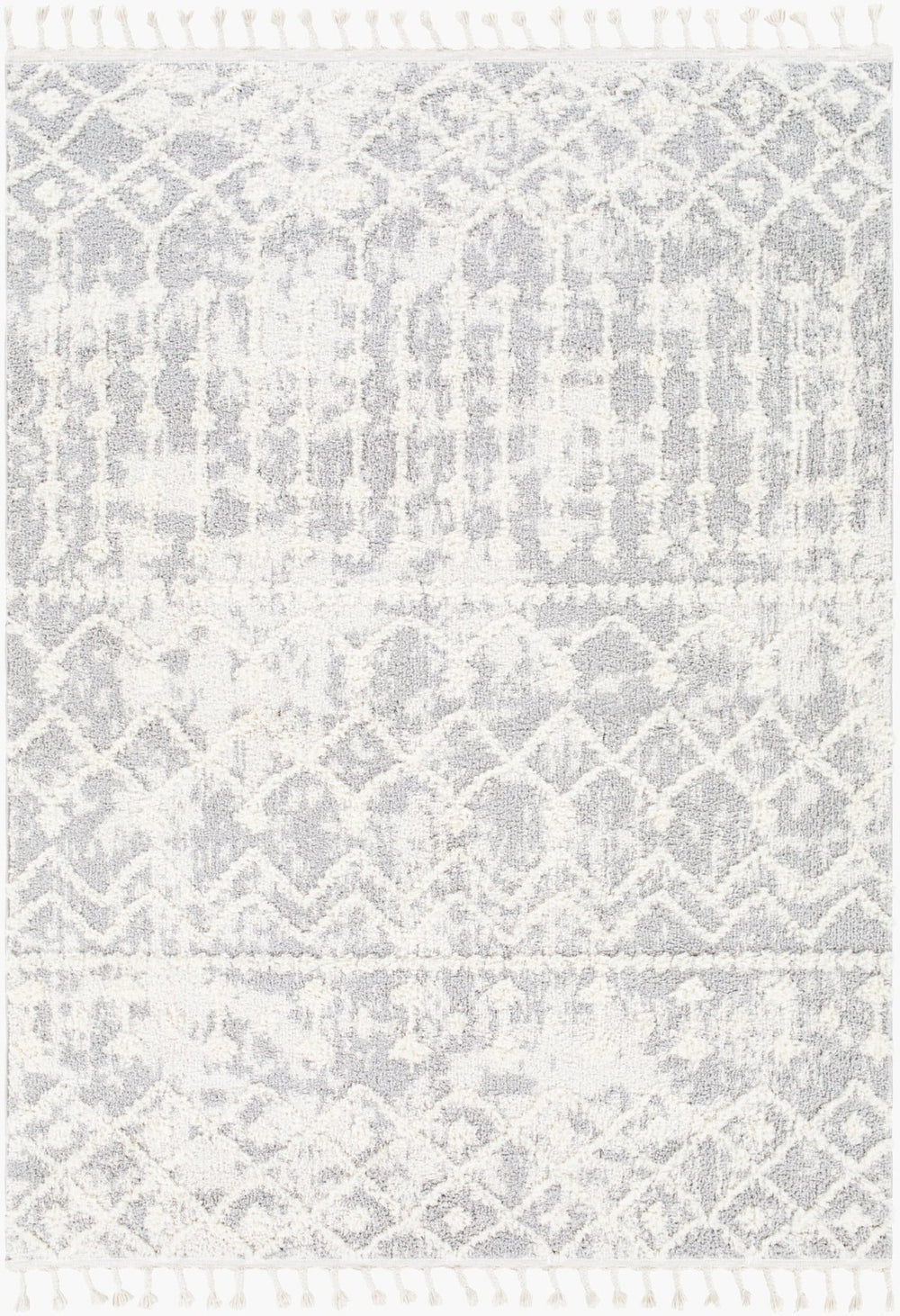 Livabliss Alhambra Machine Woven Polyester Area Rug High Low Pile Global Bohemian Living Room Light Gray, Cre 6'7" x 9' AHB2307-679