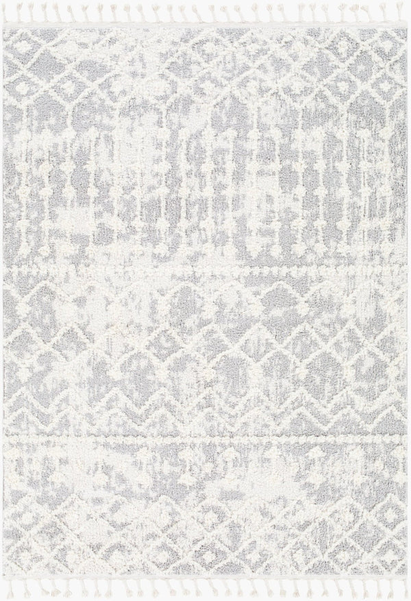Livabliss Alhambra Machine Woven Polyester Area Rug High Low Pile Global Bohemian Living Room Light Gray, Cre 6'7" x 9' AHB2307-679