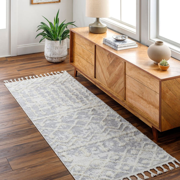 Livabliss Alhambra Machine Woven Polyester Area Rug High Low Pile Global Bohemian Living Room Light Gray, Cre 6'7" x 9' AHB2307-679