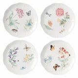 Butterfly Meadow 4-Piece Porcelain Dinner Plate Set, Scalloped Rim, Dishwasher Safe