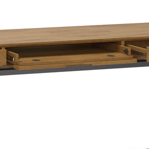 English Elm Banting Mid Century Wide Desk - Stylish Medium Saddle Brown With Versatile Storage & Metal Accents B136P158461