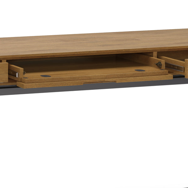 English Elm Banting Mid Century Wide Desk - Stylish Medium Saddle Brown With Versatile Storage & Metal Accents B136P158461