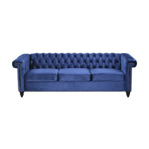 English Elm Christopher Knight Home® - SOFA Chesterfield-inspired 3-seater with deep button tufting, nailhead trim, low back and plush PU upholstery Blue 68326.00NVLTMDBLU