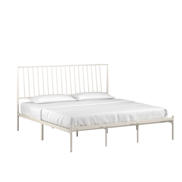 Homelegance By Top-Line Dante Metal Platform Bed with Curved Metal Headboard White Metal