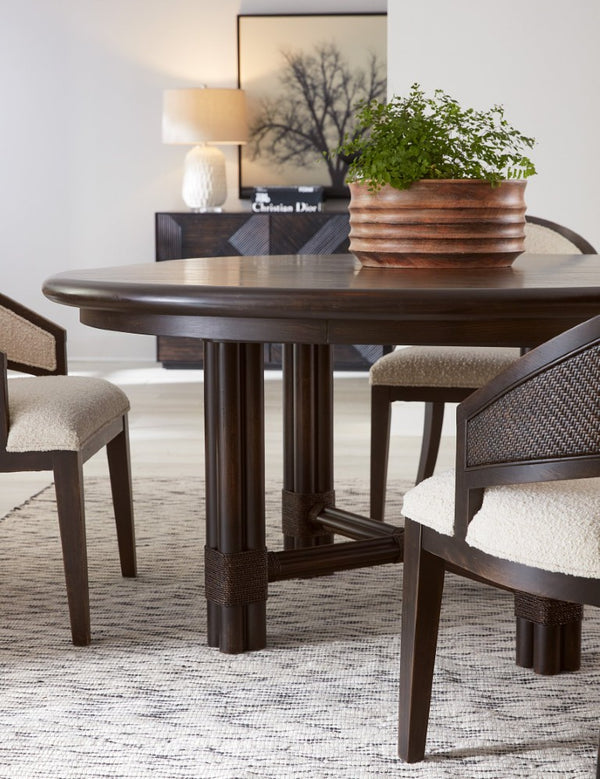 Hooker Furniture Retreat Pole Rattan Dining Table With 20" Extendable Leaf, Dune Oak Veneer, Coastal Style Appeal Dark Wood 6950-75201-99