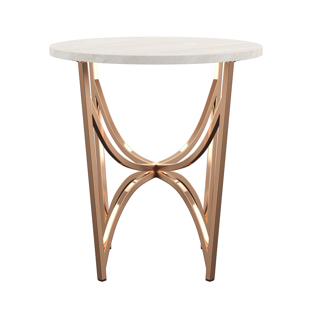 Homelegance By Top-Line Milena Champagne Gold Finish End Table with White Faux Marble Top Champagne Gold Marble