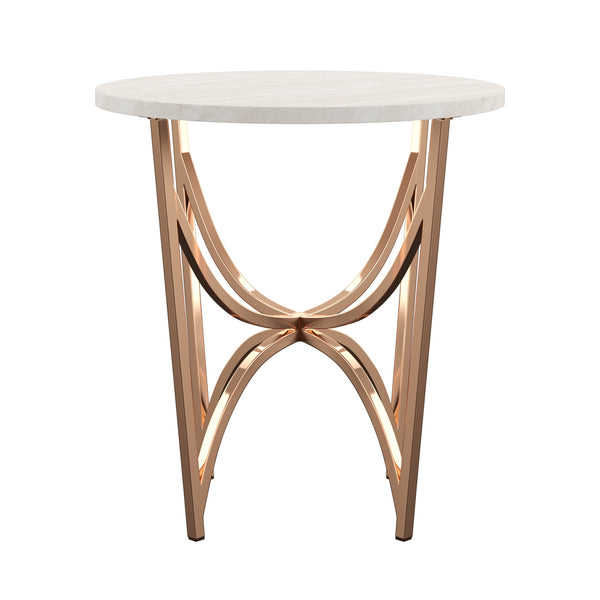 Homelegance By Top-Line Milena Champagne Gold Finish End Table with White Faux Marble Top Champagne Gold Marble