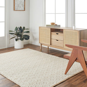 Livabliss Ahlat Handwoven Cotton Wool Flatweave Runner Rug for Hallways and Entryways Mustard, Cream 5' x 7'6" AHT2301-576
