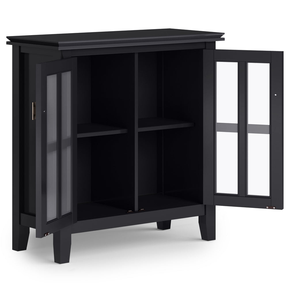 English Elm Artisan Low Storage Cabinet - Elegant Black Design With Glass Doors And Adjustable Shelves For Versatile Use B136P158391