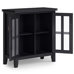 English Elm Artisan Low Storage Cabinet - Elegant Black Design With Glass Doors And Adjustable Shelves For Versatile Use B136P158391