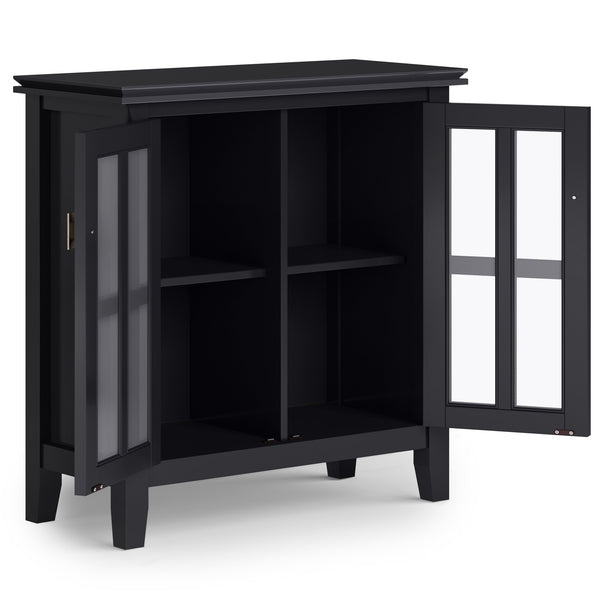 English Elm Artisan Low Storage Cabinet - Elegant Black Design With Glass Doors And Adjustable Shelves For Versatile Use B136P158391
