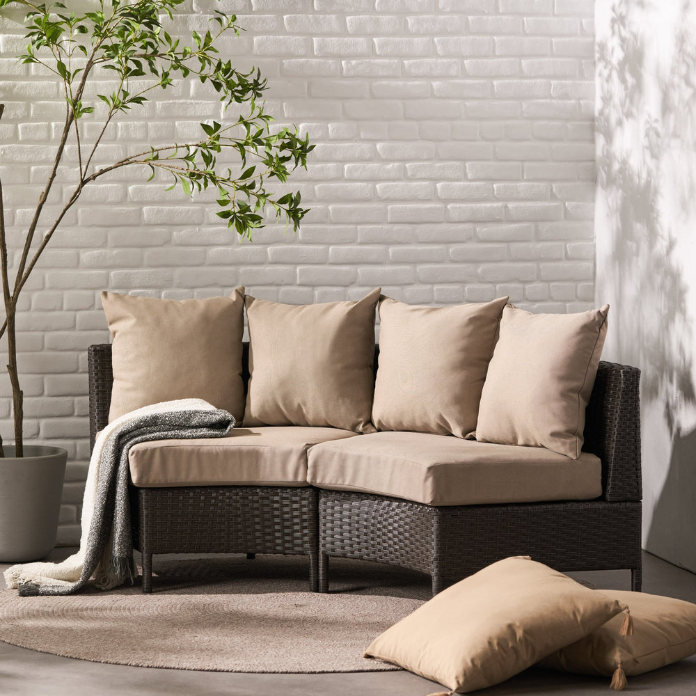 English Elm Christopher Knight Home® - PT LIMON SINGLE SOFA Curved Armless Outdoor/Indoor Faux Rattan Chairs with Water-Resistant Cushions and Heavy-Duty Iron Frame Dark Brown 54786.00