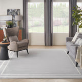 Nourison Essentials NRE02 Machine Made Power-loomed Narrow Border Indoor/Outdoor Contemporary Outdoor Rug Grey,Ivory, Grey Ivory 100% Polypropylene 99446148148