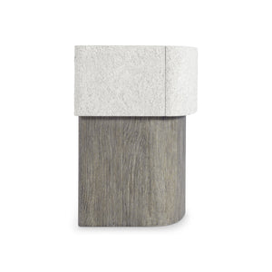 Bernhardt Monolith Sculptural Nightstand with Faux Stone Top, Wire‑Brushed Oak Base & Soft‑Close Drawer (94 chars) 343219