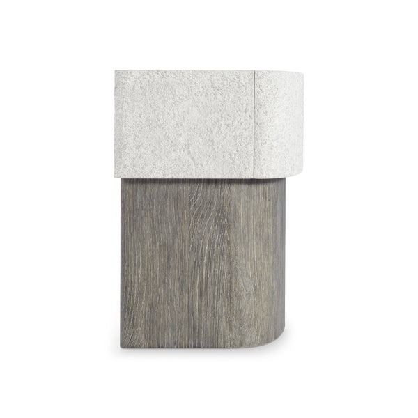 Bernhardt Monolith Sculptural Nightstand with Faux Stone Top, Wire‑Brushed Oak Base & Soft‑Close Drawer (94 chars) 343219