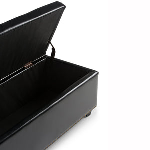 English Elm Hamilton Storage Ottoman: Stylish Midnight Black Vegan Leather With Hidden Storage & Seating Solution B136P158171