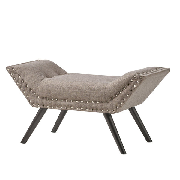 English Elm Christopher Knight Home® - Modern Button Tufted Sitting Bench with Nailhead Trim and Birch Wood Legs — Upholstered Accent Ottoman for Entryway or Living Room Seating Grey 54753.00GRA