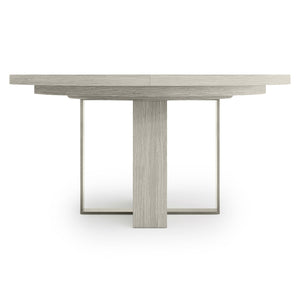 Bernhardt Bernhardt Tempo Round Dining Table With 20" Leaf — Wire‑Brushed Oak Pedestal, Satin Nickel Band Finish K2135