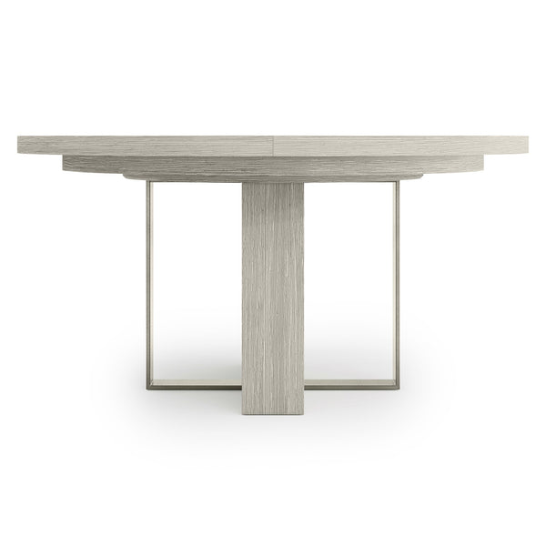 Bernhardt Bernhardt Tempo Round Dining Table With 20" Leaf — Wire‑Brushed Oak Pedestal, Satin Nickel Band Finish K2135