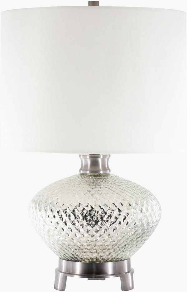 Surya Ailani Glass Body Table Lamp with Linen Drum Shade for Living Room Entryway AII-001