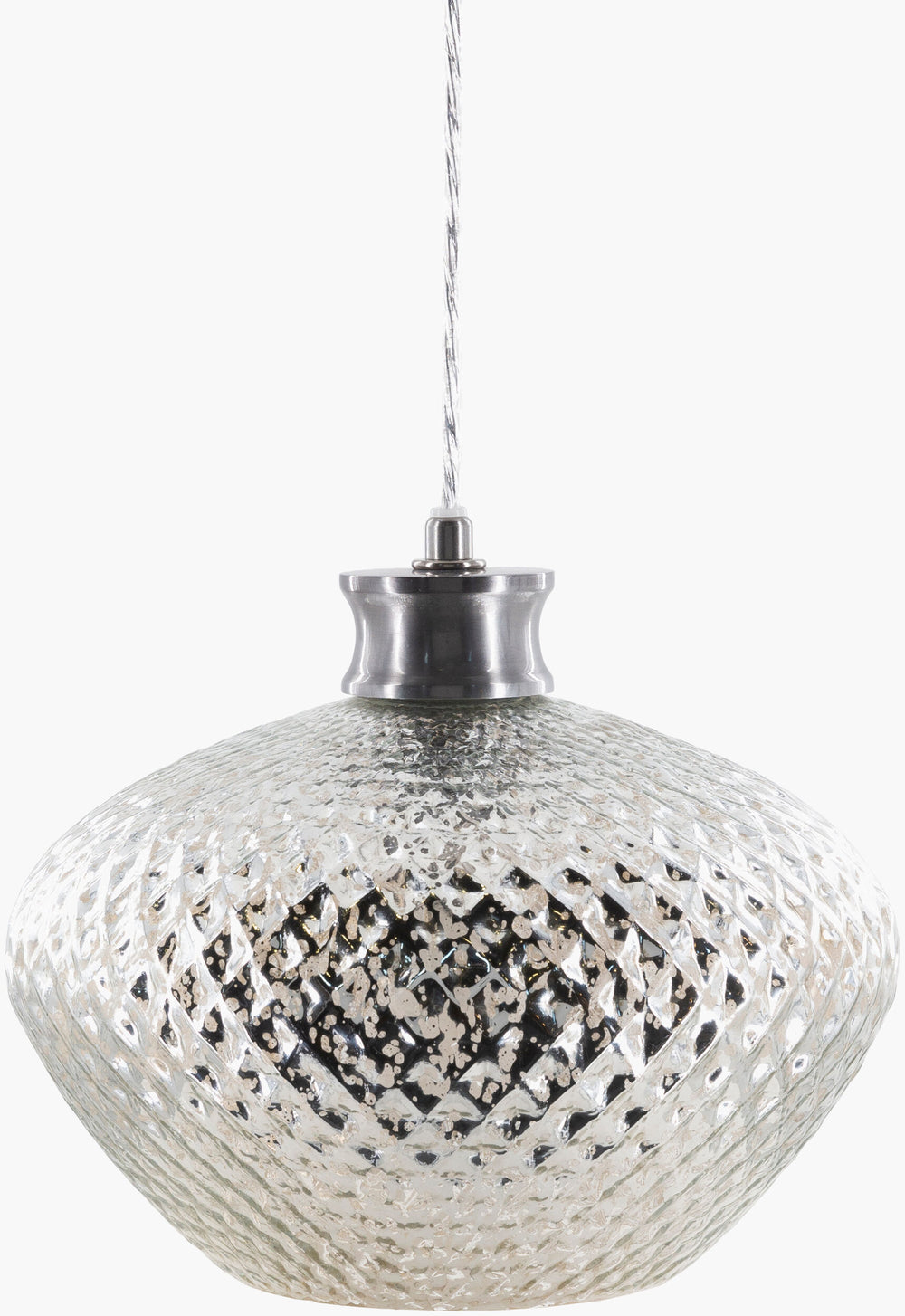 Surya Ailani Pendant Light - Modern 12"L X 12"W X 10"H, Durable Metal & Glass Design For Elegant Spaces Fixture, White,Base, Metallic ,Silver Glass,Iron Aii-002