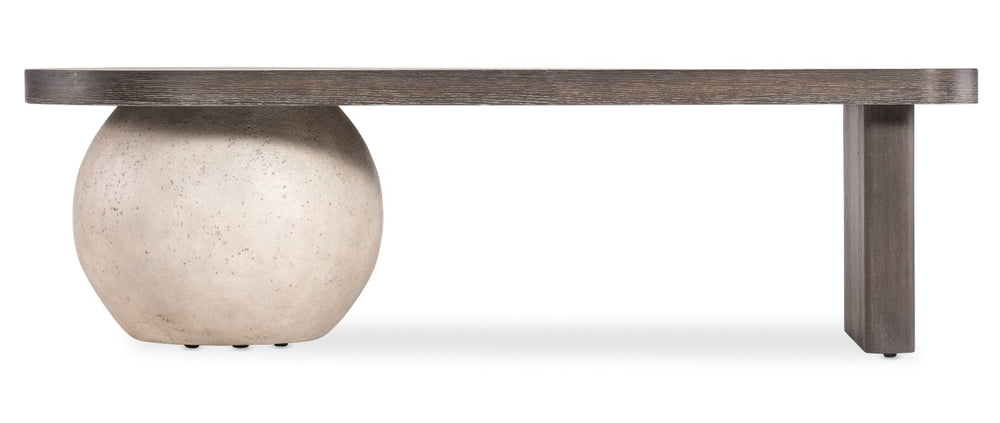 Hooker Furniture Commerce Gibbons Cocktail Bench — Sculptural Oak Pedestal Bench With Resin Accents, Dark Oak Finish, Cream Base 7228-50721-89