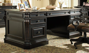 Hooker Furniture Telluride Stately 76" Executive Desk With Cherry Veneers, Bonded Leather Top, Locking Pedestals, Storage 370-10-563