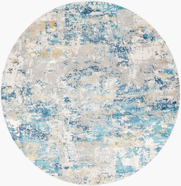 Livabliss Aisha Geometric Mid-century Modern Area Rug Polyester Viscose Blend Living Room Accent Light Blue, Mus 6'7" x 6'7" AIS2302-67RD