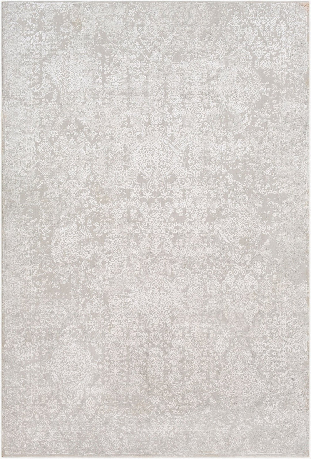 Livabliss Aisha Traditional Pattern Area Rug Polyester Viscose Blend Soft Plush Living Room Floor Light Gray, Whi 12' x 15' AIS2306-1215