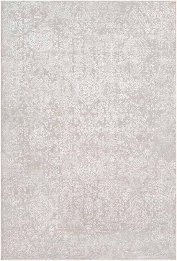 Livabliss Aisha Traditional Pattern Area Rug Polyester Viscose Blend Soft Plush Living Room Floor Light Gray, Whi 12' x 15' AIS2306-1215