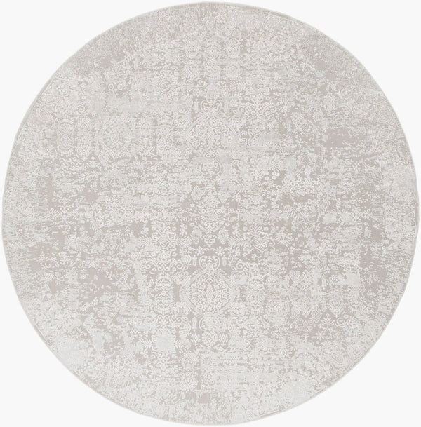 Livabliss Aisha Traditional Pattern Area Rug Polyester Viscose Blend Soft Plush Living Room Floor Light Gray, Whi 7'10" x 7'10" AIS2306-710RD